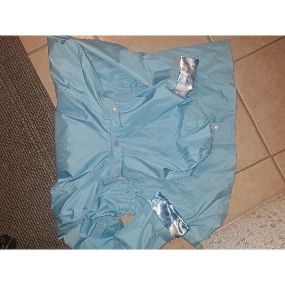 NWOT Dennis Basso Raincoat Medium Teal Blue Zipper & Snaps Removeable Hood - Picture 7 of 8